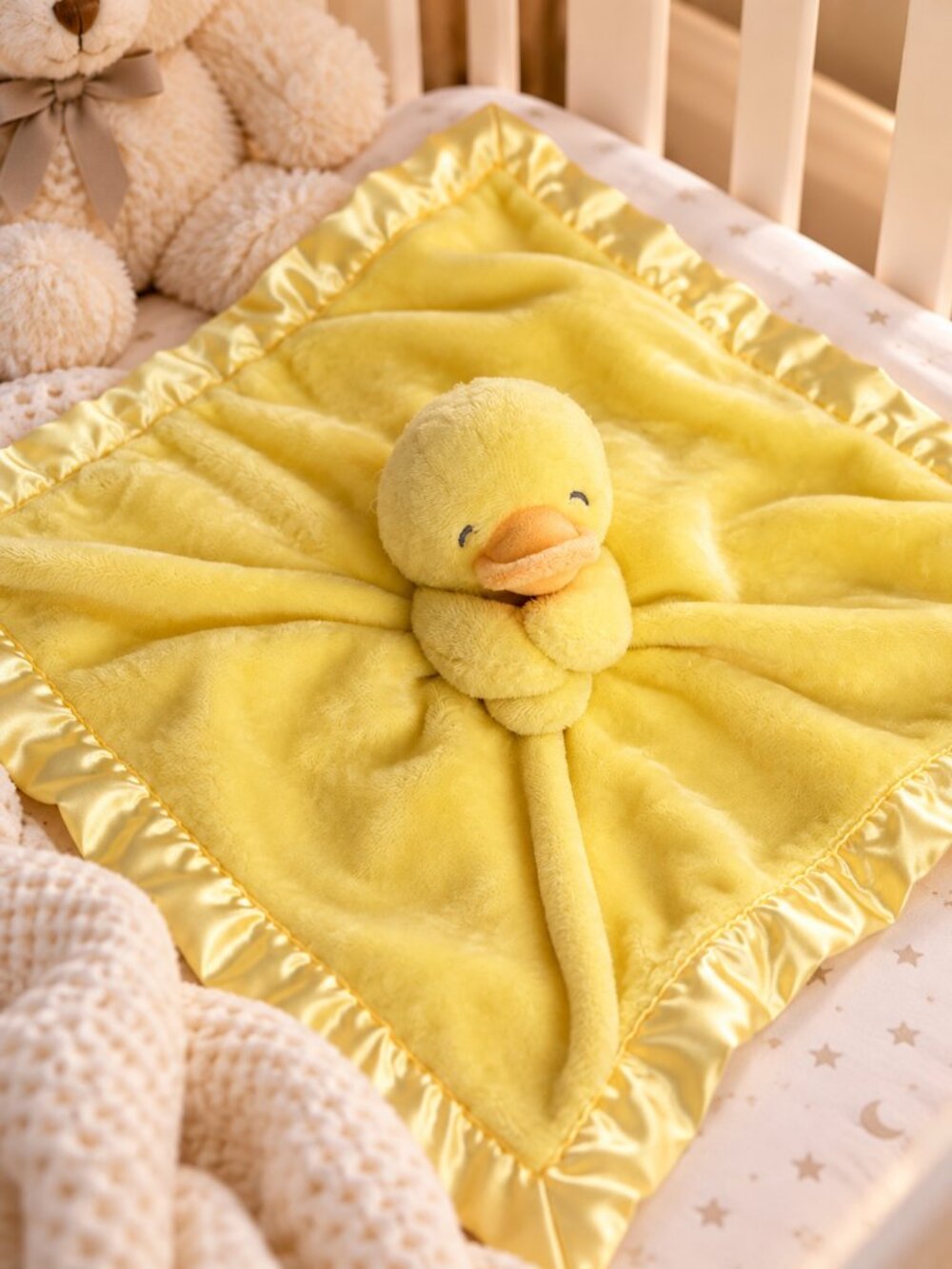 Carter’s Yellow Duck Baby Security Blanket Lovey Satin Trim 15” x 15